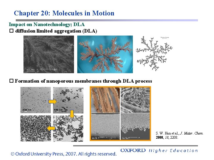 Chapter 20: Molecules in Motion Impact on Nanotechnology; DLA diffusion limited aggregation (DLA) Formation