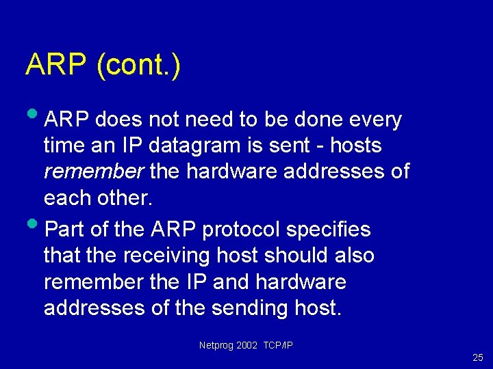 ARP (cont. ) • ARP does not need to be done every • time
