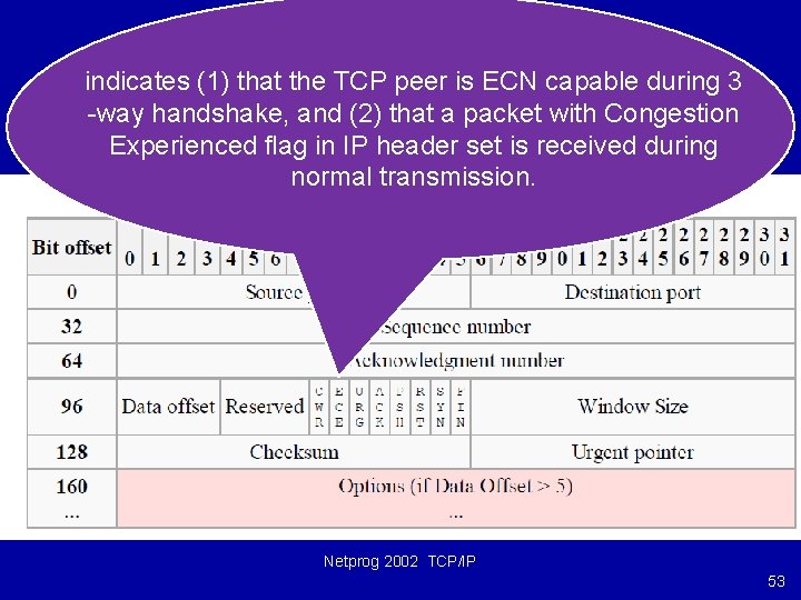 indicates (1) that the TCP peer is ECN capable during 3 -way handshake, and