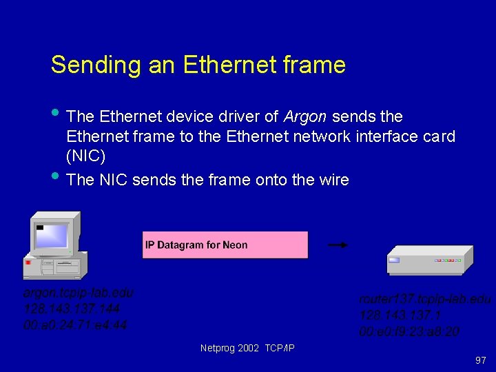 Sending an Ethernet frame • The Ethernet device driver of Argon sends the •