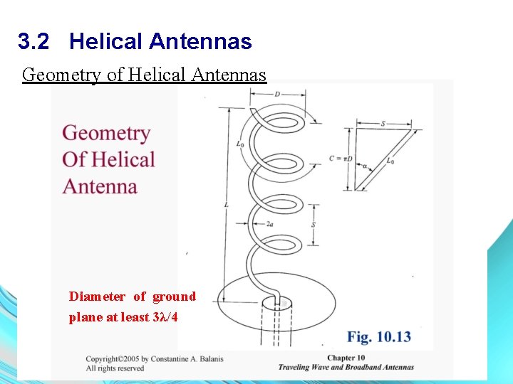 3. 2 Helical Antennas Geometry of Helical Antennas Diameter of ground plane at least