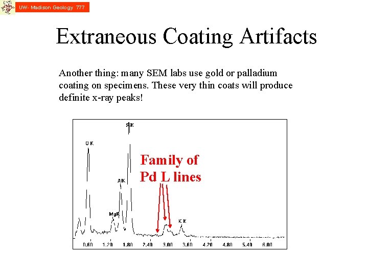 UW- Madison Geology 777 Extraneous Coating Artifacts Another thing: many SEM labs use gold UW- Madison Geology 777 Extraneous Coating Artifacts Another thing: many SEM labs use gold