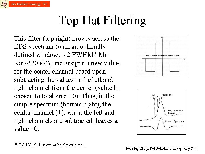 UW- Madison Geology 777 Top Hat Filtering This filter (top right) moves across the UW- Madison Geology 777 Top Hat Filtering This filter (top right) moves across the
