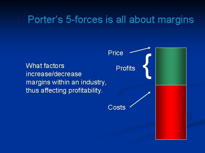 Porter’s 5 -forces is all about margins Price What factors increase/decrease margins within an Porter’s 5 -forces is all about margins Price What factors increase/decrease margins within an