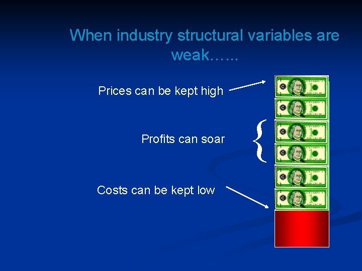 When industry structural variables are weak…. . . Prices can be kept high Profits When industry structural variables are weak…. . . Prices can be kept high Profits