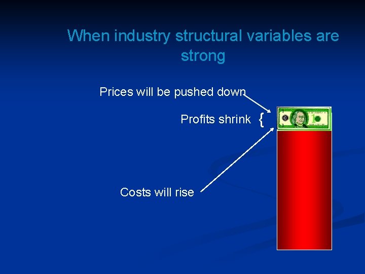 When industry structural variables are strong Prices will be pushed down Profits shrink Costs When industry structural variables are strong Prices will be pushed down Profits shrink Costs