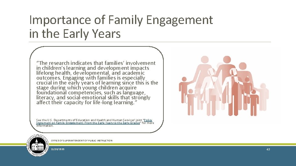 Importance of Family Engagement in the Early Years “The research indicates that families’ involvement