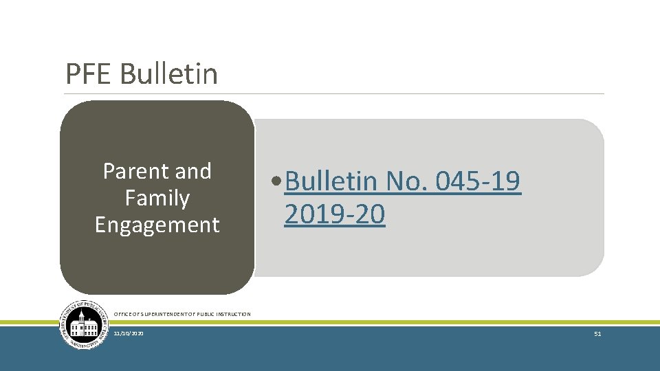 PFE Bulletin Parent and Family Engagement • Bulletin No. 045 -19 2019 -20 OFFICE