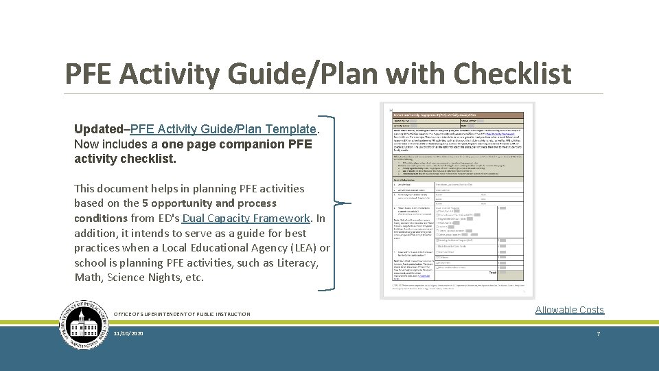 PFE Activity Guide/Plan with Checklist Updated–PFE Activity Guide/Plan Template. Now includes a one page