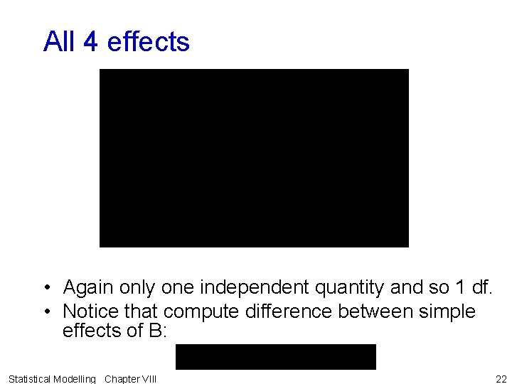 All 4 effects • Again only one independent quantity and so 1 df. •