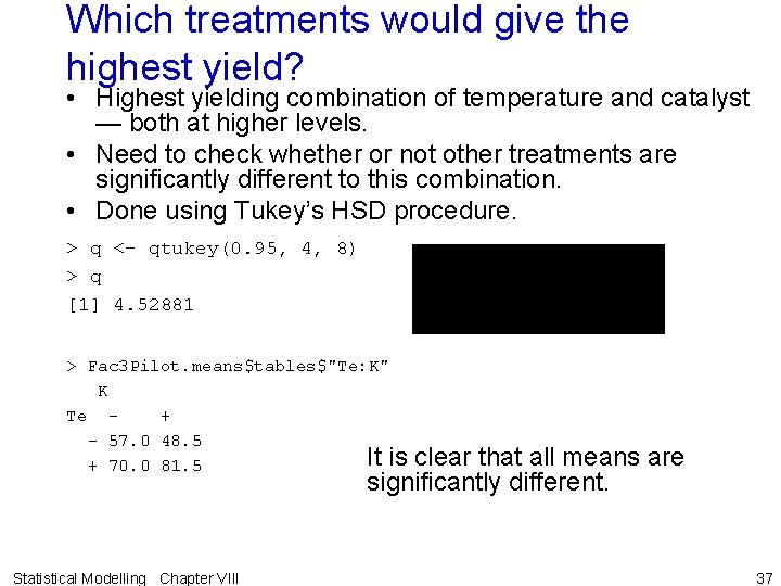 Which treatments would give the highest yield? • Highest yielding combination of temperature and