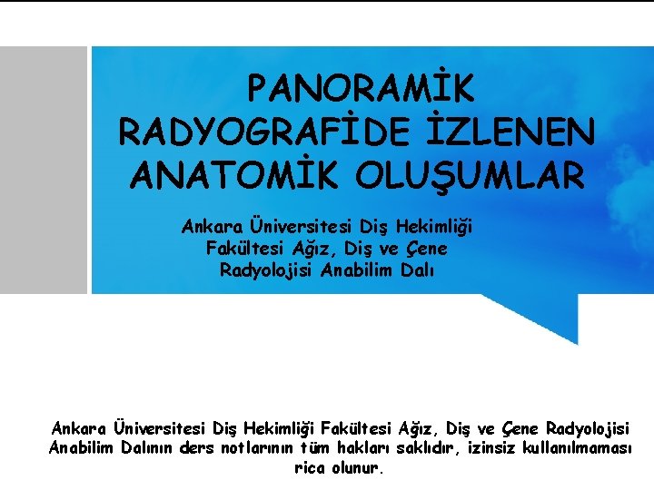 PANORAMİK RADYOGRAFİDE İZLENEN ANATOMİK OLUŞUMLAR Ankara Üniversitesi Diş Hekimliği Fakültesi Ağız, Diş ve Çene