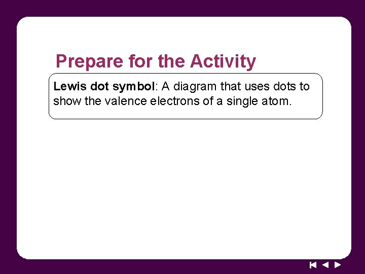 Prepare for the Activity Lewis dot symbol: A diagram that uses dots to show Prepare for the Activity Lewis dot symbol: A diagram that uses dots to show