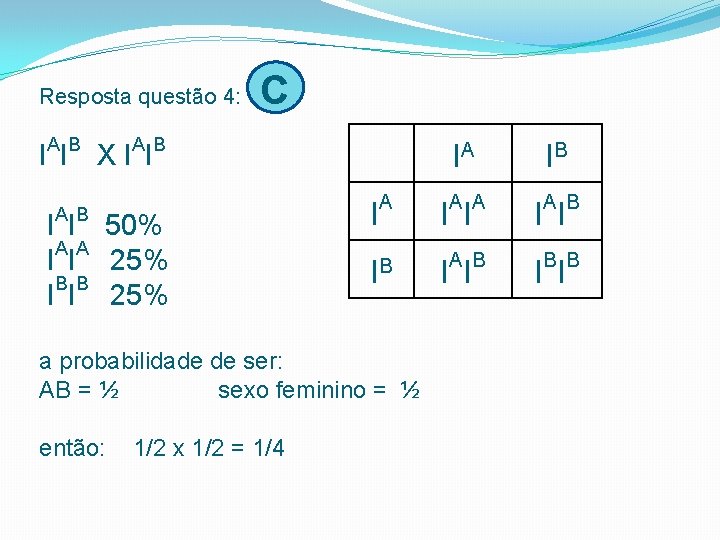 Resposta questão 4: A B C A B I I X I I A