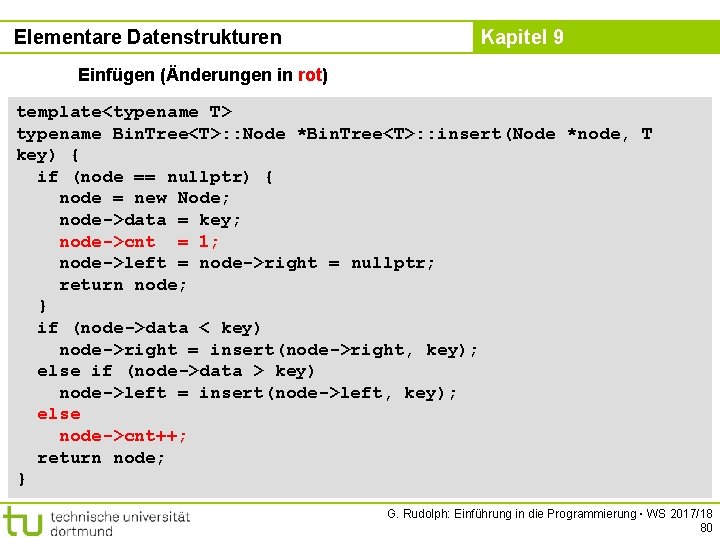 Elementare Datenstrukturen Kapitel 9 Einfügen (Änderungen in rot) template<typename T> typename Bin. Tree<T>: :