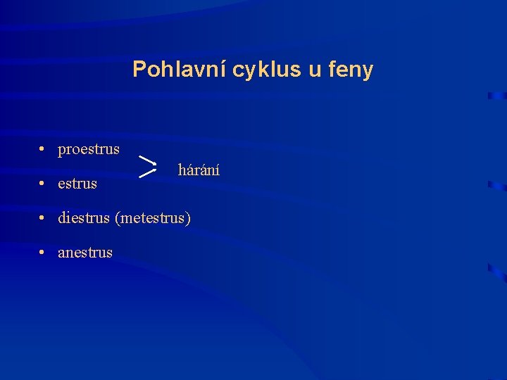 Pohlavní cyklus u feny • proestrus hárání • estrus • diestrus (metestrus) • anestrus