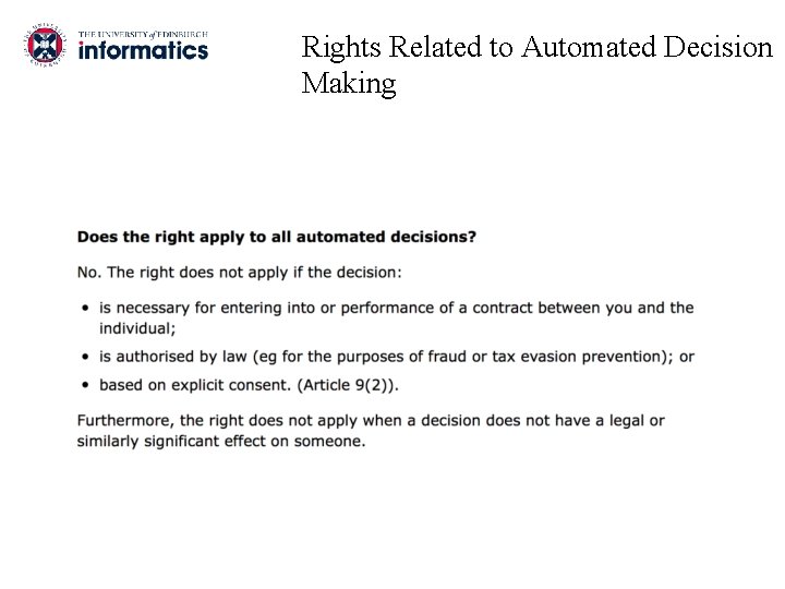 Rights Related to Automated Decision Making 