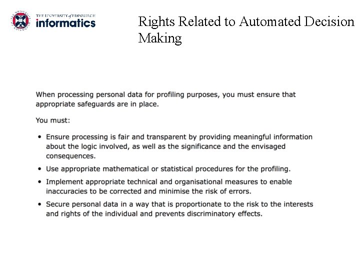 Rights Related to Automated Decision Making 
