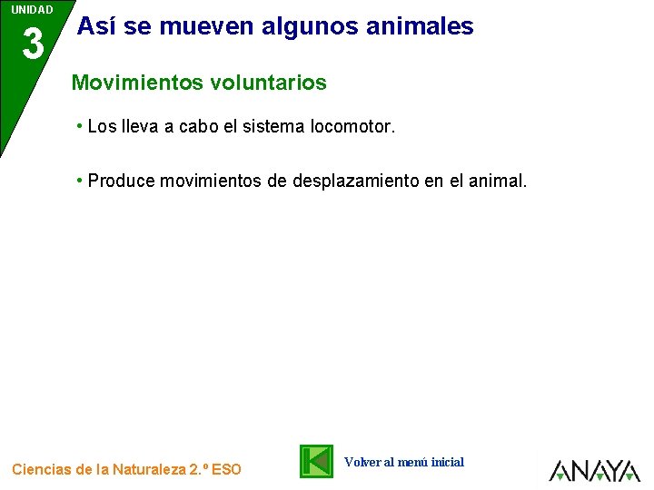 UNIDAD 3 Así se mueven algunos animales Movimientos voluntarios • Los lleva a cabo