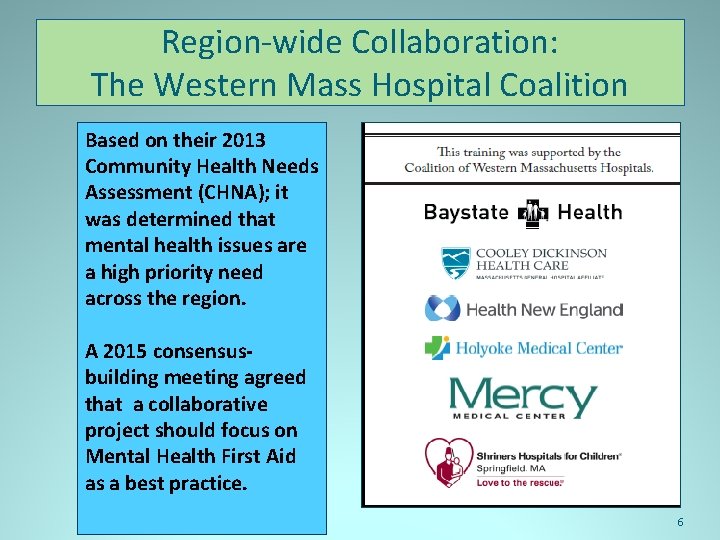 Region-wide Collaboration: The Western Mass Hospital Coalition Based on their 2013 Community Health Needs