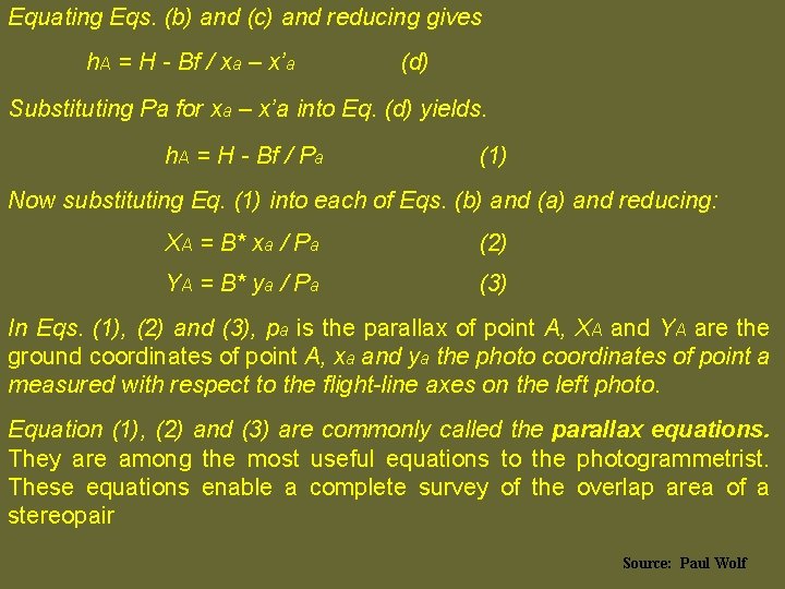 Equating Eqs. (b) and (c) and reducing gives h. A = H - Bf