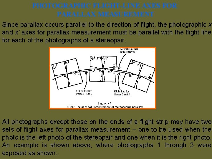 PHOTOGRAPHIC FLIGHT-LINE AXES FOR PARALLAX MEASUREMENT Since parallax occurs parallel to the direction of