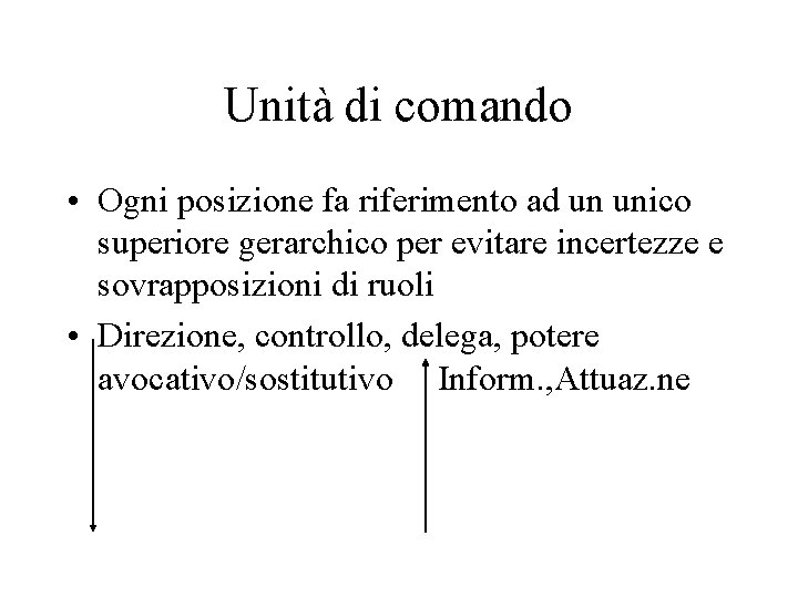 Unità di comando • Ogni posizione fa riferimento ad un unico superiore gerarchico per