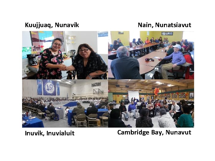 Kuujjuaq, Nunavik Inuvik, Inuvialuit Nain, Nunatsiavut Cambridge Bay, Nunavut 