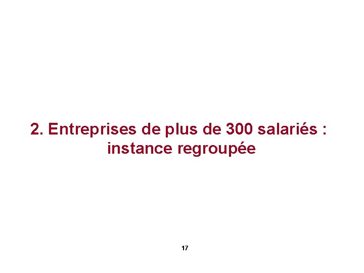 2. Entreprises de plus de 300 salariés : instance regroupée 17 2. Entreprises de plus de 300 salariés : instance regroupée 17