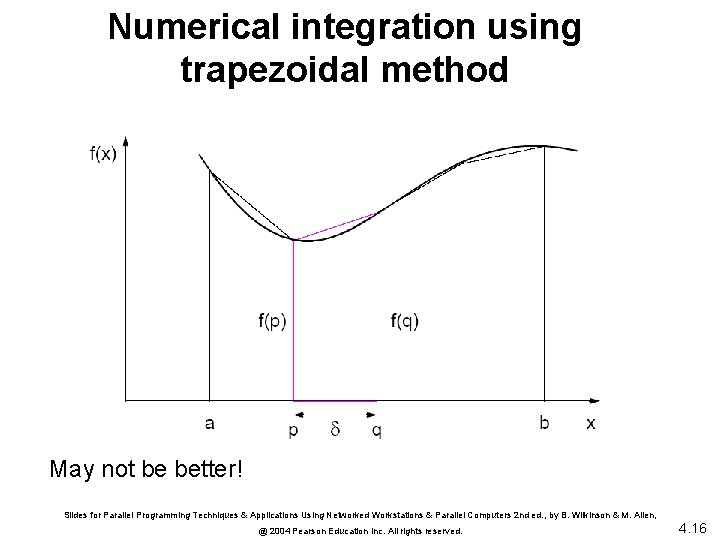 Numerical integration using trapezoidal method May not be better! Slides for Parallel Programming Techniques