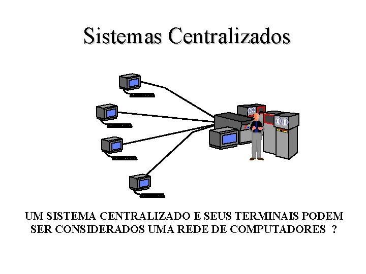 Sistemas Centralizados UM SISTEMA CENTRALIZADO E SEUS TERMINAIS PODEM SER CONSIDERADOS UMA REDE DE Sistemas Centralizados UM SISTEMA CENTRALIZADO E SEUS TERMINAIS PODEM SER CONSIDERADOS UMA REDE DE