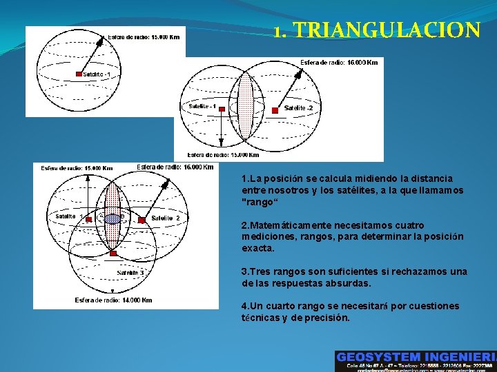 1. TRIANGULACION 1. La posición se calcula midiendo la distancia entre nosotros y los