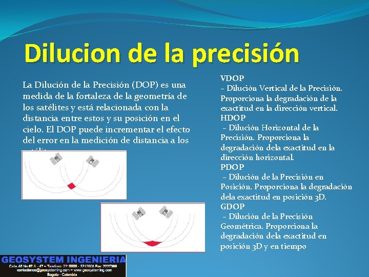Dilucion de la precisión La Dilución de la Precisión (DOP) es una medida de