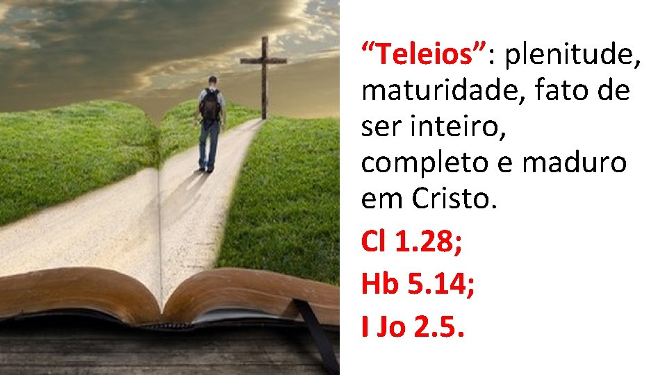 “Teleios”: plenitude, maturidade, fato de ser inteiro, completo e maduro em Cristo. Cl 1.