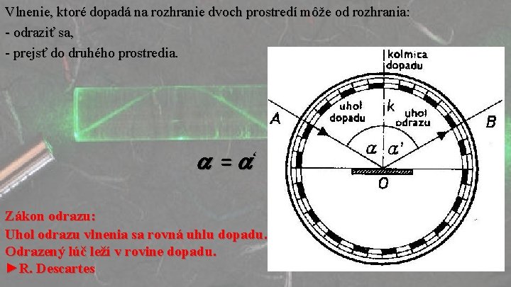 Vlnenie, ktoré dopadá na rozhranie dvoch prostredí môže od rozhrania: - odraziť sa, -