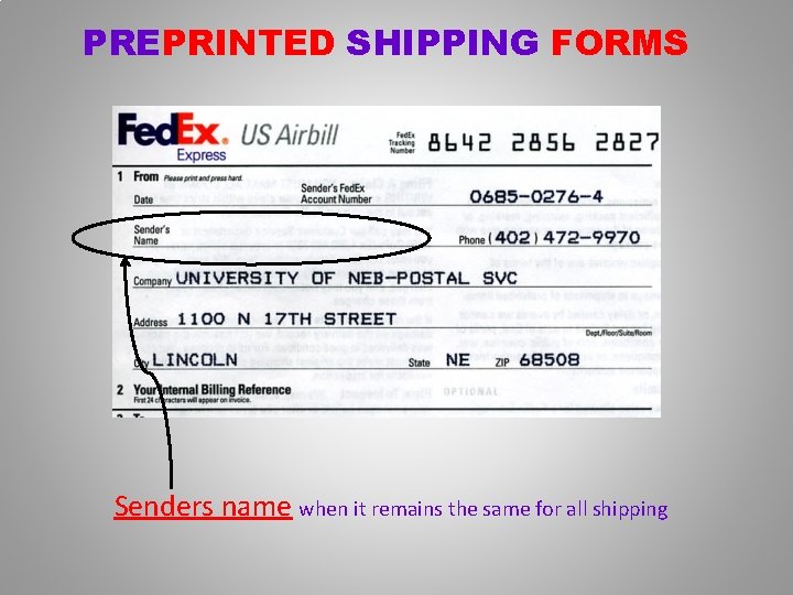 PREPRINTED SHIPPING FORMS Senders name when it remains the same for all shipping 