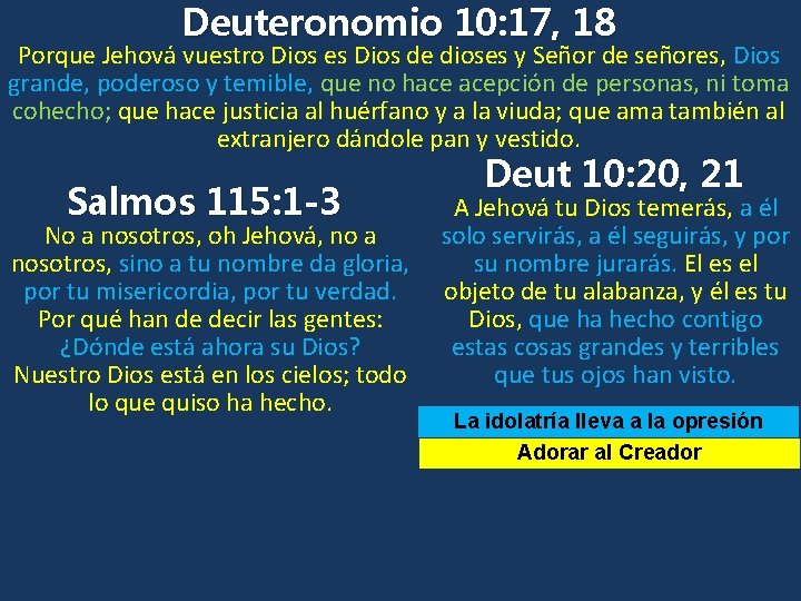 Deuteronomio 10: 17, 18 Porque Jehová vuestro Dios es Dios de dioses y Señor