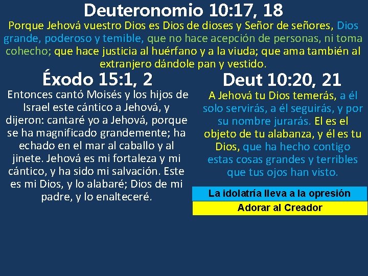 Deuteronomio 10: 17, 18 Porque Jehová vuestro Dios es Dios de dioses y Señor