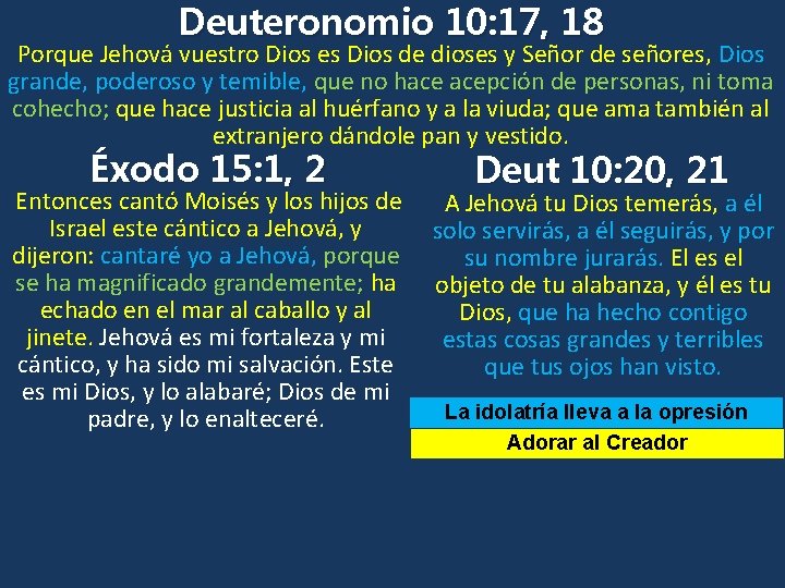 Deuteronomio 10: 17, 18 Porque Jehová vuestro Dios es Dios de dioses y Señor