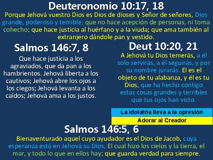 Deuteronomio 10: 17, 18 Porque Jehová vuestro Dios es Dios de dioses y Señor