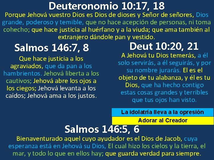 Deuteronomio 10: 17, 18 Porque Jehová vuestro Dios es Dios de dioses y Señor