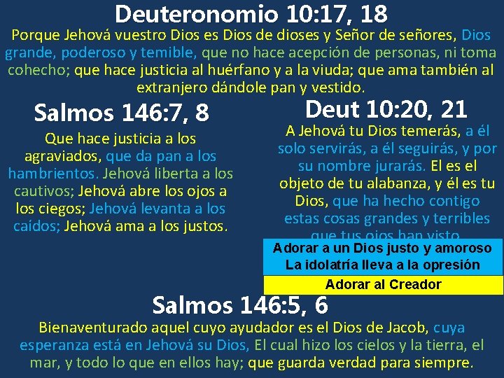 Deuteronomio 10: 17, 18 Porque Jehová vuestro Dios es Dios de dioses y Señor