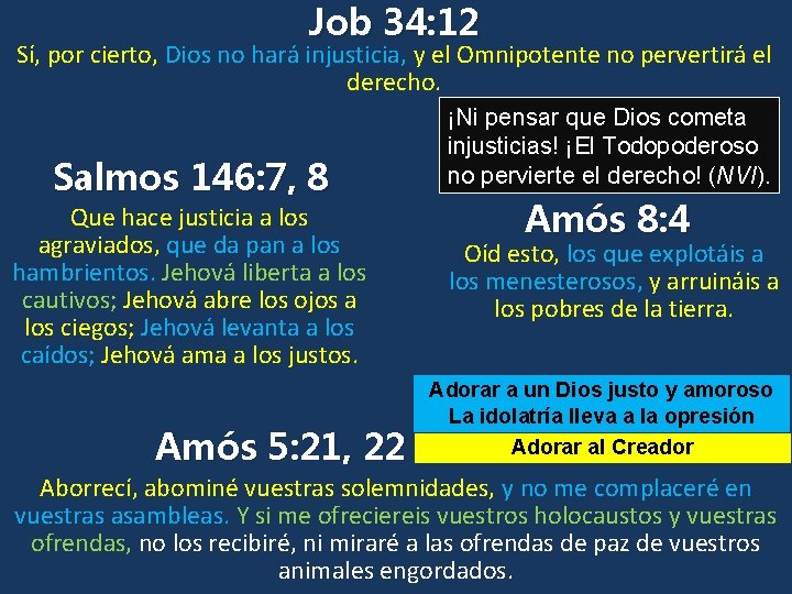 Job 34: 12 Sí, por cierto, Dios no hará injusticia, y el Omnipotente no