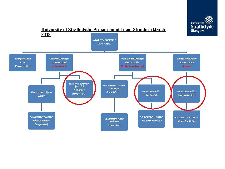 University of Strathclyde Procurement Team Structure March 2019 Head of Procurement Fiona Hughes Category