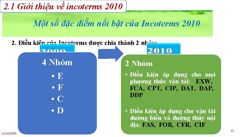 2. 1 Giới thiệu về incoterms 2010 Một số đặc điểm nổi bật của