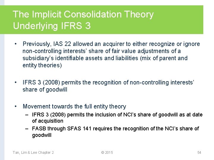 The Implicit Consolidation Theory Underlying IFRS 3 • Previously, IAS 22 allowed an acquirer