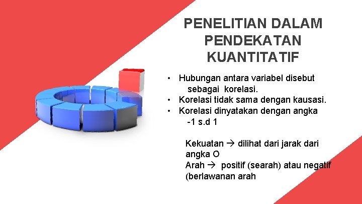 PENELITIAN DALAM PENDEKATAN KUANTITATIF • Hubungan antara variabel disebut sebagai korelasi. • Korelasi tidak PENELITIAN DALAM PENDEKATAN KUANTITATIF • Hubungan antara variabel disebut sebagai korelasi. • Korelasi tidak