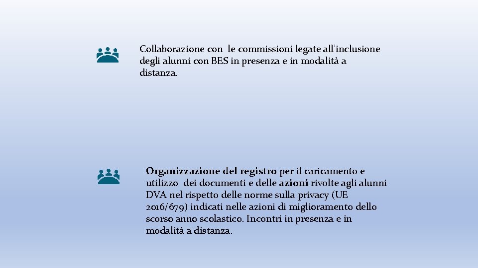 Collaborazione con le commissioni legate all’inclusione degli alunni con BES in presenza e in