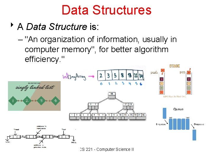 Data Structures 8 A Data Structure is: – "An organization of information, usually in