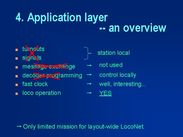 4. Application layer -- an overview n n n turnouts signals message exchange decoder